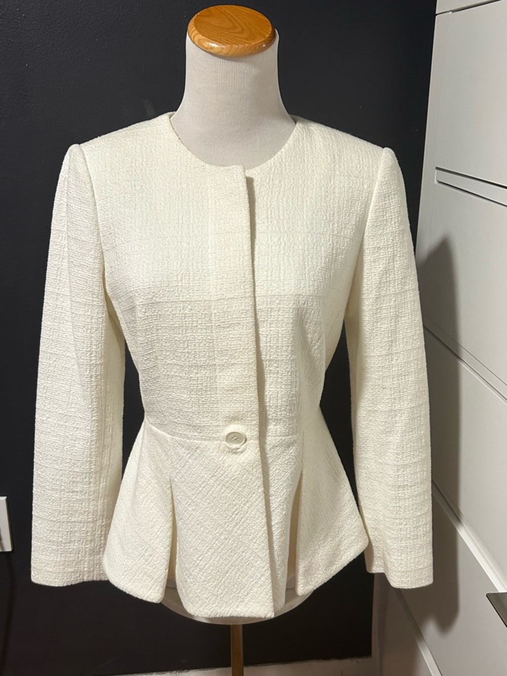DKNY Cream Textured Peplum Blazer
